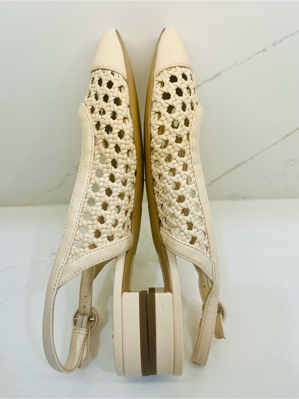 J.Crew Cream Woven Slingback Flats Size 8.5 Coastal Chic Pointed Toe Shoes - Picture 9 of 10